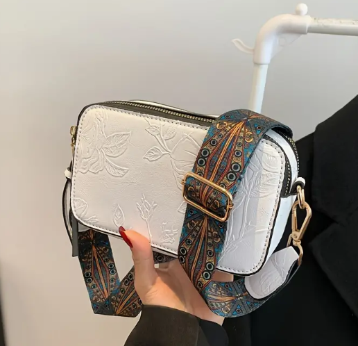 Western Tooled Floral Crossbody in White