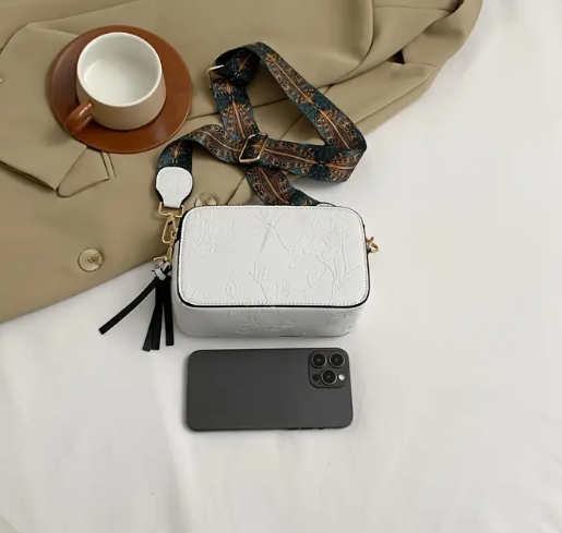 Western Tooled Floral Crossbody in White