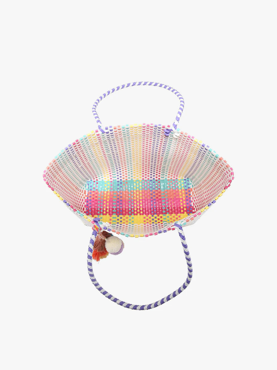 Jen & Co. Allie XL Woven Beach Tote w Pom-Poms
