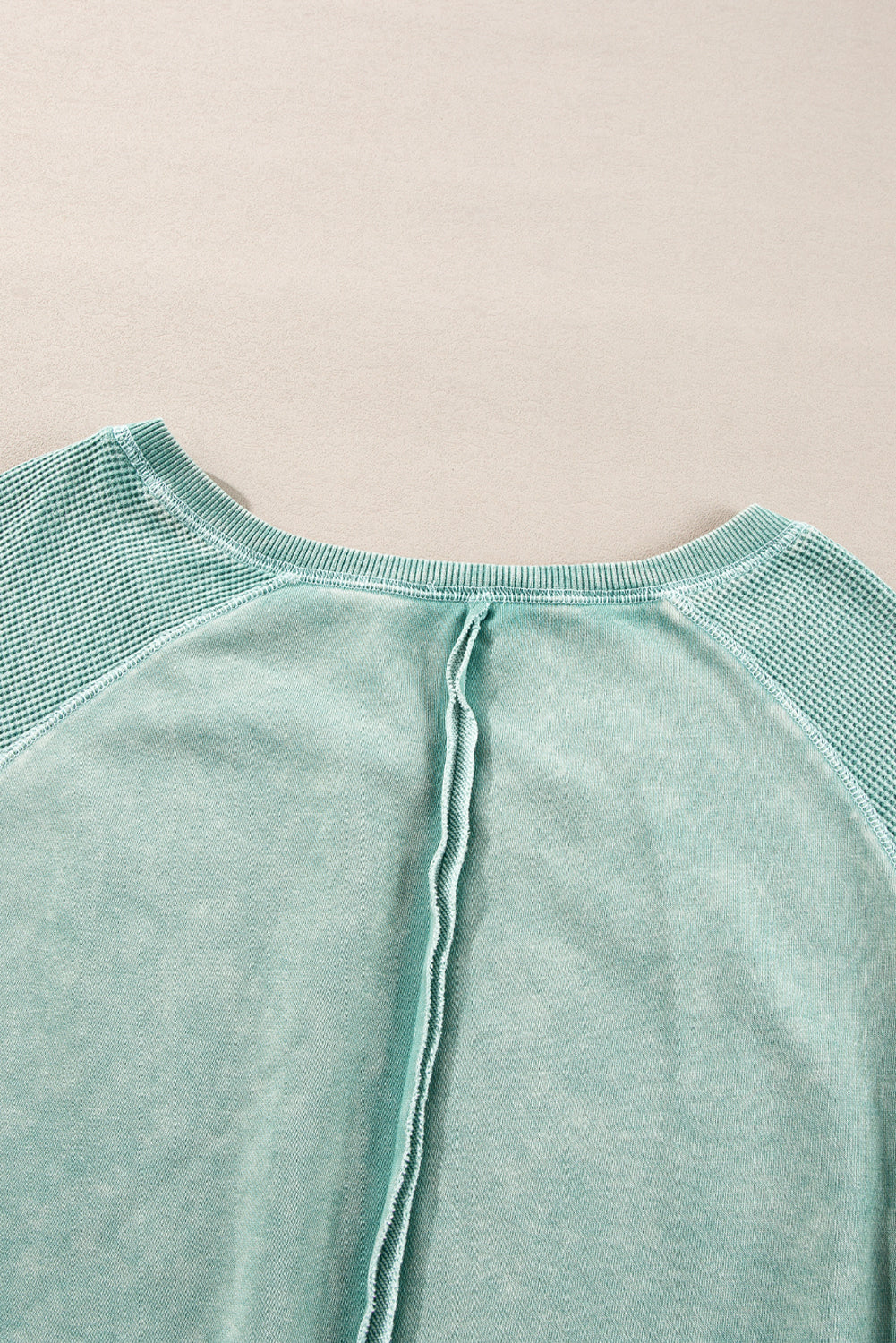 Sail Blue Waffle Knit Patchwork Raglan Sleeve Sweatshirt