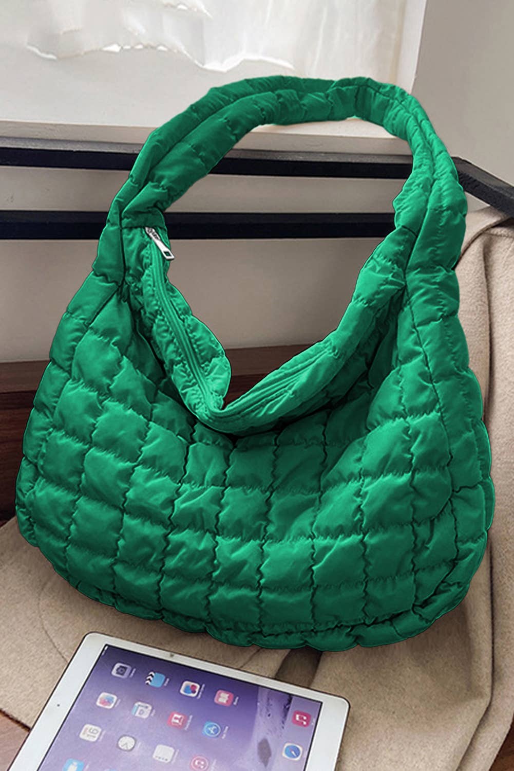 Quilted Zipper Large Shoulder Bag
