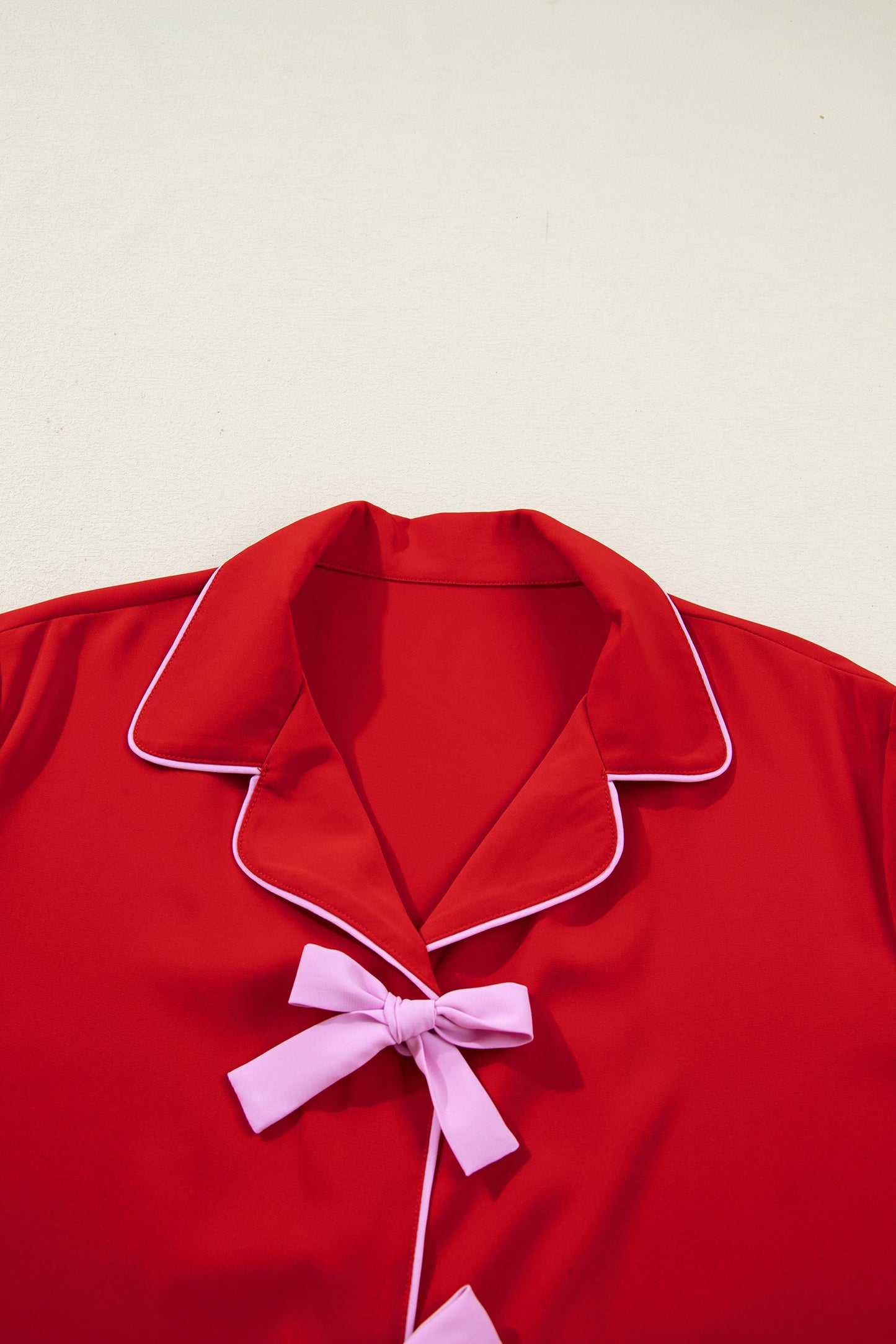 Ribbon Bow Top & Short Silky Pajama Set