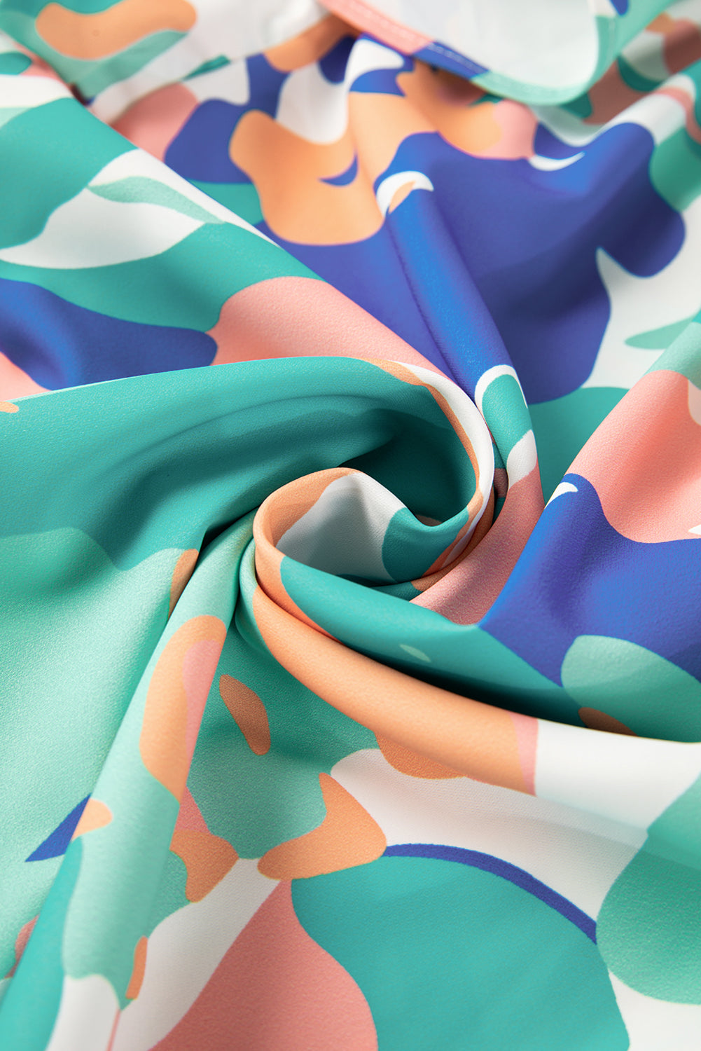 Multicolour Abstract Print Smocked Notched Neck Ruffle Blouse