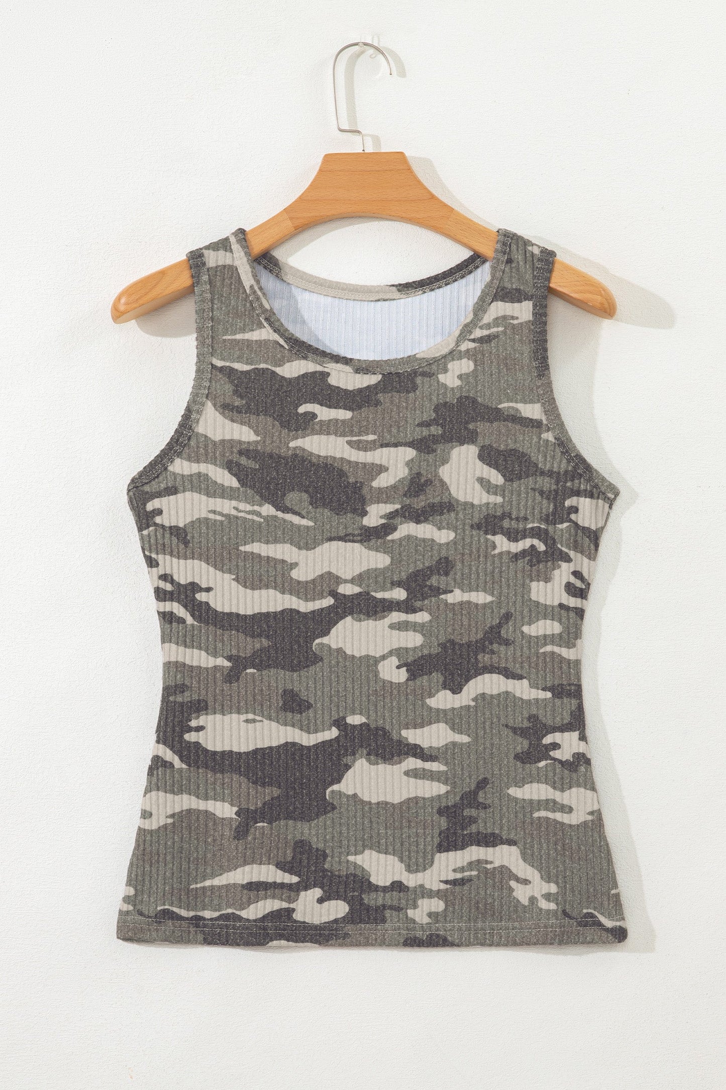 Camo Ribbed Knit Scoop Neck Tank Top