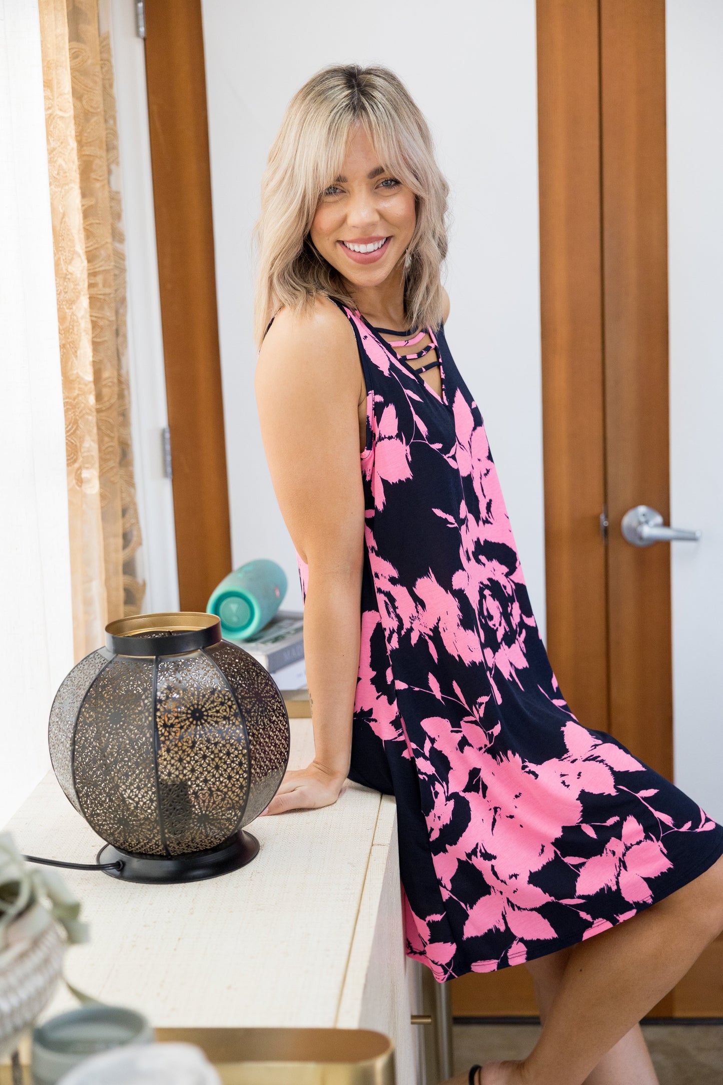floral neon dress Shameika Floral Bayou One Shoulder Dress Neon Orange & Pink